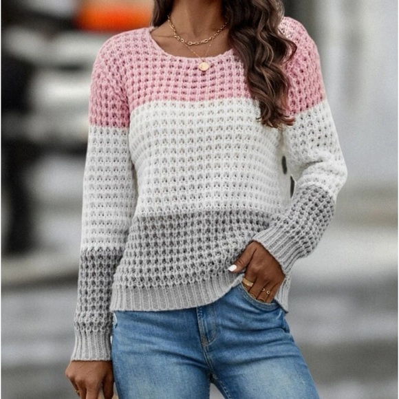 New color block long sleeve knit sweater - Picture 5 of 7